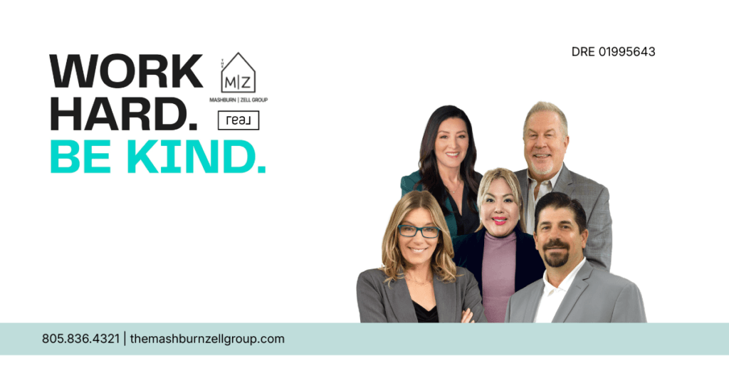 Work Hard Be Kind Team Graphic “Work Hard. Be Kind.” graphic with Mashburn Zell Group team photo and contact information.